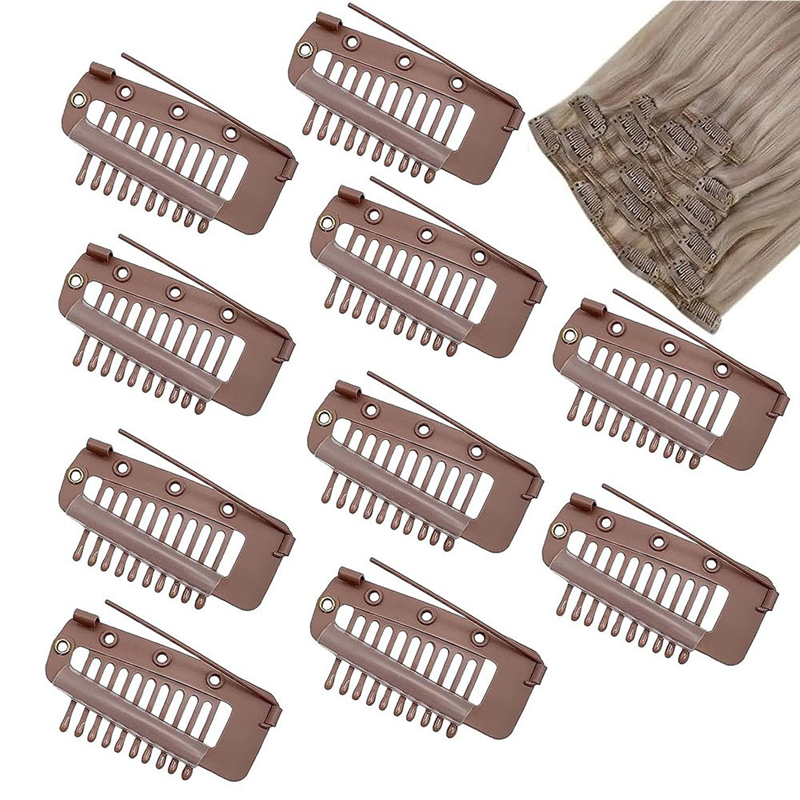 Pack of 10 Strong Chunni Clips with Safety Pin, Easy to Use with Dupatta, Hijab & Tikka Setting Brown