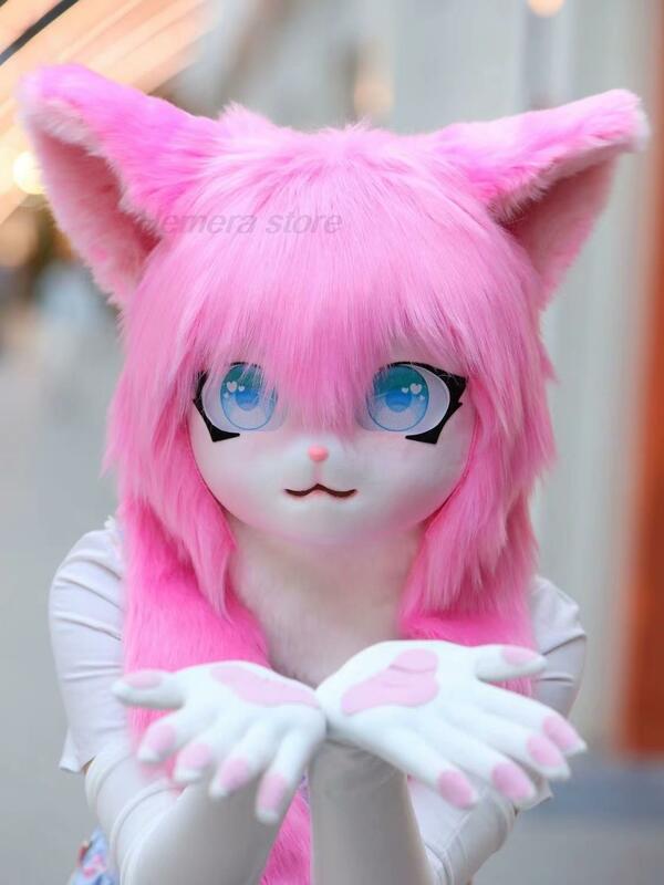 Süße Fursuit Kigurumi Headsets pelzige Tier Cosplay Kostüme Comiket Furries Rubbit Puppe Katze Comiket Furries Puppen kostüme