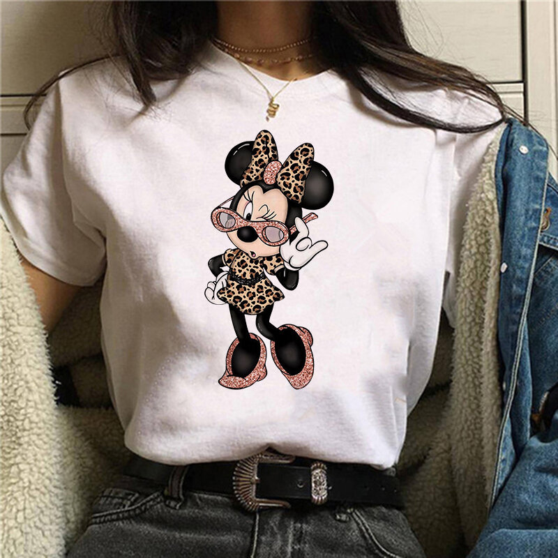 Kaus gambar topi Minnie Mouse Mickey 90s Y2k kaus oblong mode wanita kaus oblong pakaian wanita imut Disney