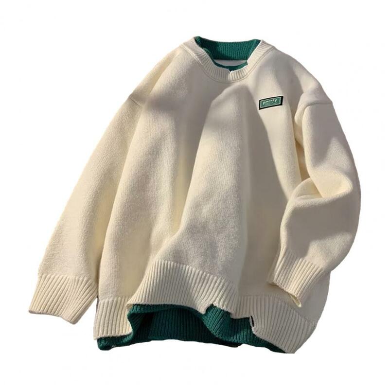 メンズ長袖厚手のセーター,暖かいセーター,ラウンドネック,偽のツーピースニット,秋