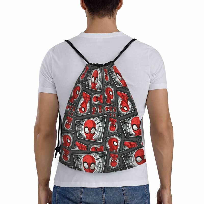 Custom Spider Man Heads Collage Drawstring Backpack Sports Gym Bag for Women Men Training Sackpack