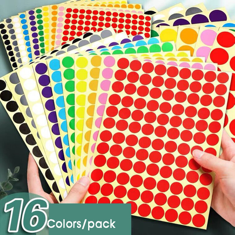 Pegatinas circulares redondas de colores mezclados, suministros de papelería codificados por colores, pegatina de puntos, etiqueta de álbum de recortes DIY, 16 hojas por paquete