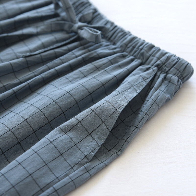 남성용 격자 무늬 디자인 코튼 파자마 바지, 긴 바지, 용수철 여름, 얇고 느슨한 수면 하의, 플러스 사이즈