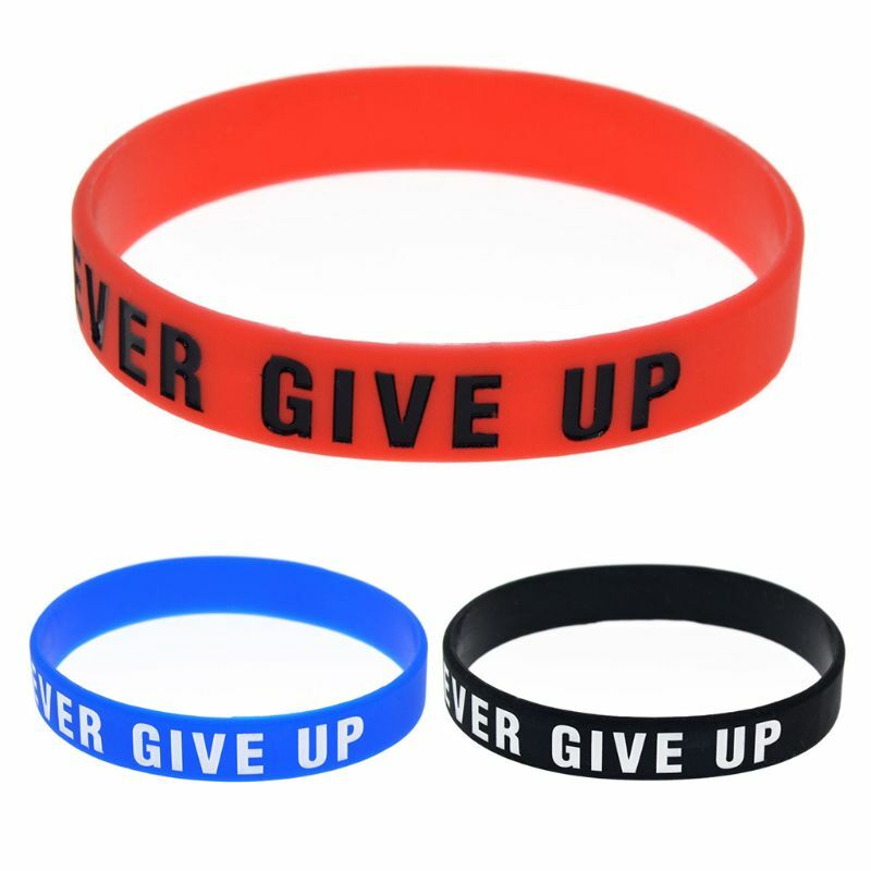 634C Motivational Silicone Wristband Never Give Up Colored Lettering Inspirational Bracelet Elastic Sports Rubber Band Gifts for