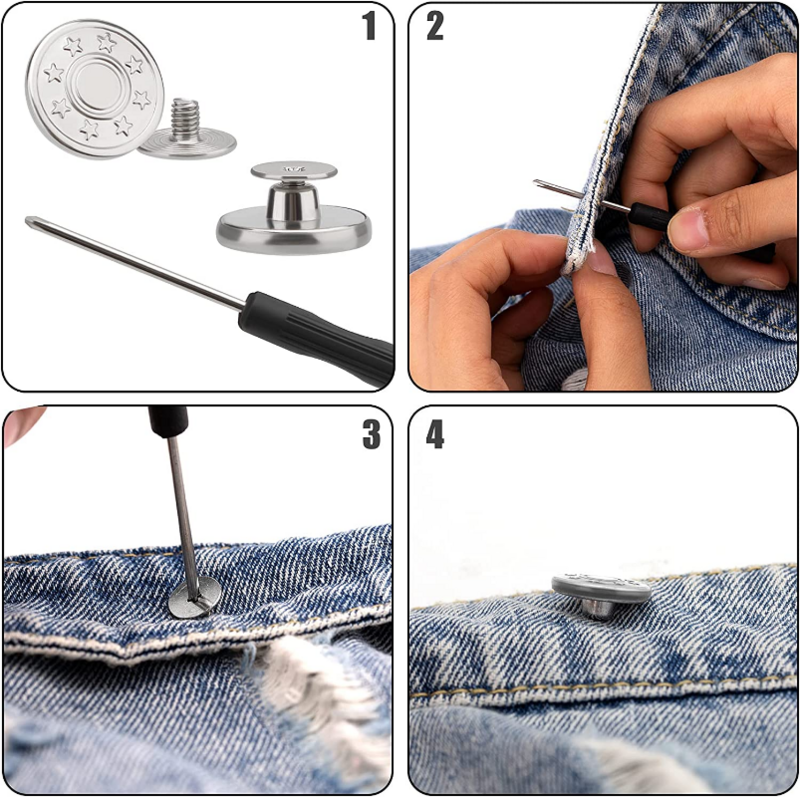 10 Buah Kancing Pin Jeans Dapat Dilepas Bebas Jahit Gesper Logam Retro untuk Pakaian DIY Kancing Garmen Aksesori