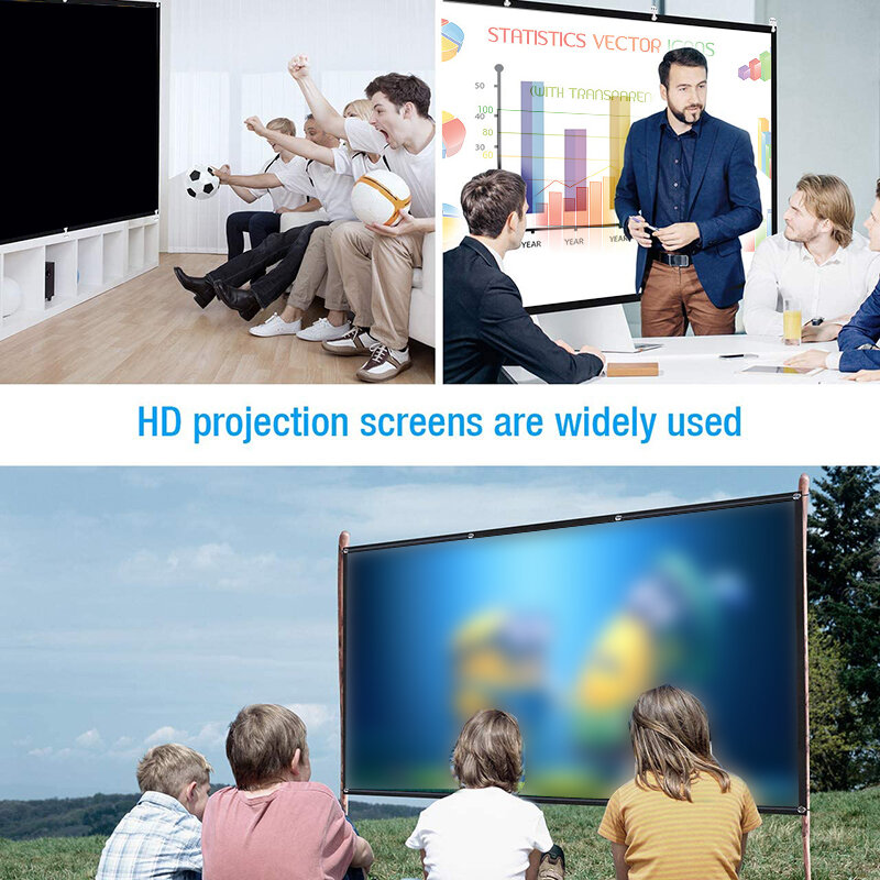 60/72/84/100/120/150 Inch Projector Screen 16:9 Home Cinema Theater Movie High Density Outdoor Camp Portable Projector Screen