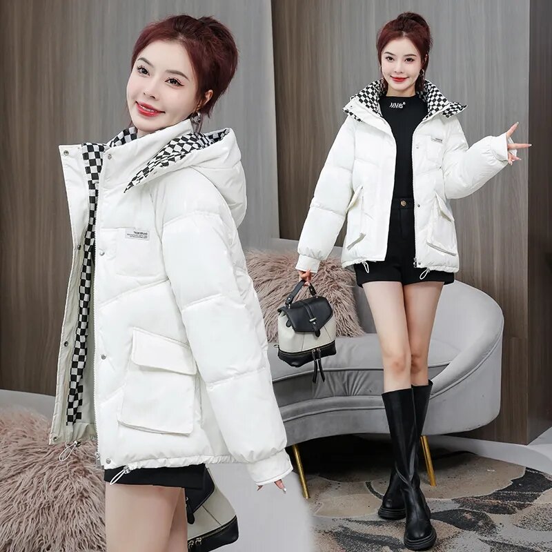 女性のための光沢のある綿のコート,カジュアルなパーカー,厚い綿のパッド入りコート,暖かい雪の服,冬のアウター