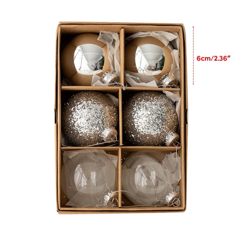 Ornamento bolas vidro, 6 peças, decoração festa festiva, 6cm diâmetro, dropshipping
