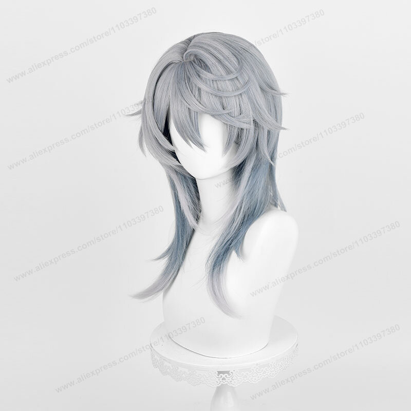 Honkai-Peluca de Cosplay de Star Rail, pelo degradado de 52cm, gris, azul, Anime HSR, pelucas sintéticas resistentes al calor