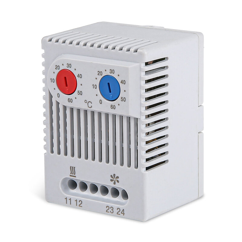 وحدة تحكم مدمجة في درجة الحرارة ترموستاتي ، ميكانيكية ثنائية المعدن ، بلاستيك رمادي خفيف ، حرارة وبارد ، IP20