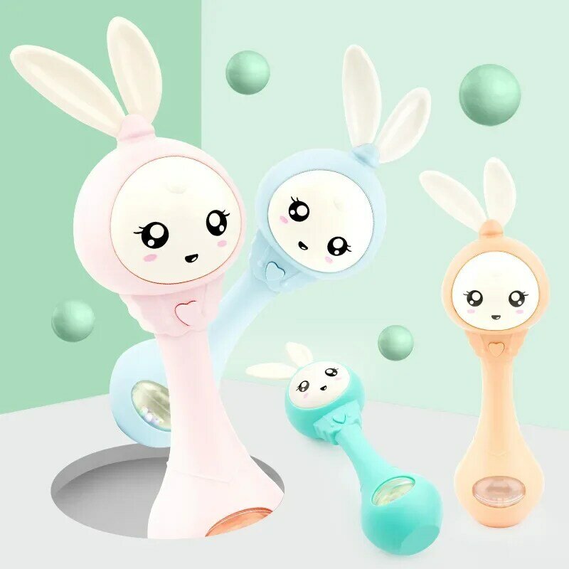 赤ちゃん用の動物の形をした音楽的なガラガラ,ウサギの形をした音楽的なガラガラのおもちゃ,赤ちゃん用の歯が生えるガラガラ,18m