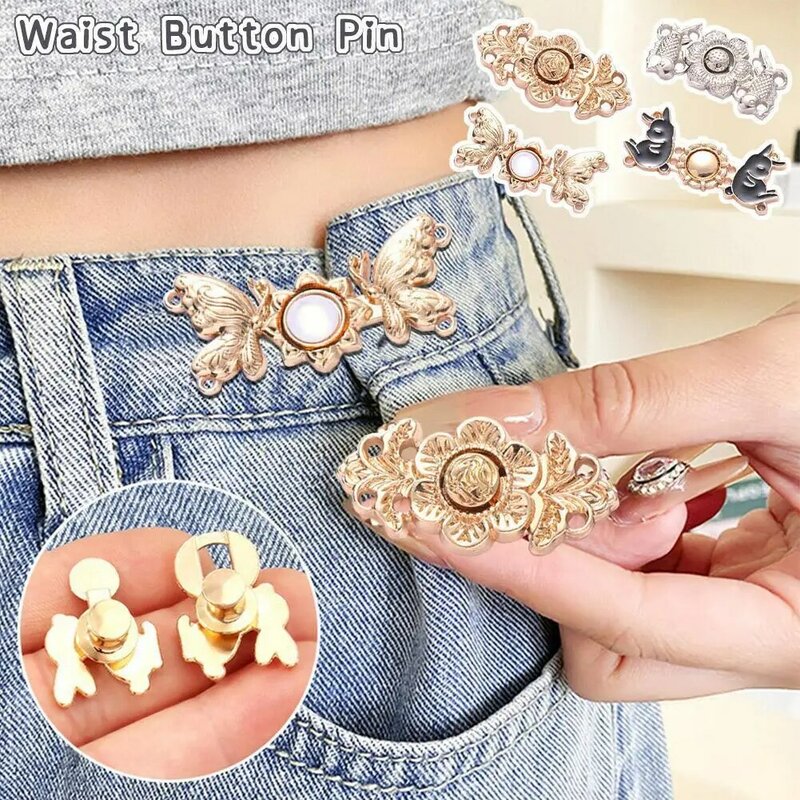 Bow Knot No Nail Waist Tightening Button Detachable Jeans Skirt Tightening Waist Mark Fixing Device Button Pants No T0H7
