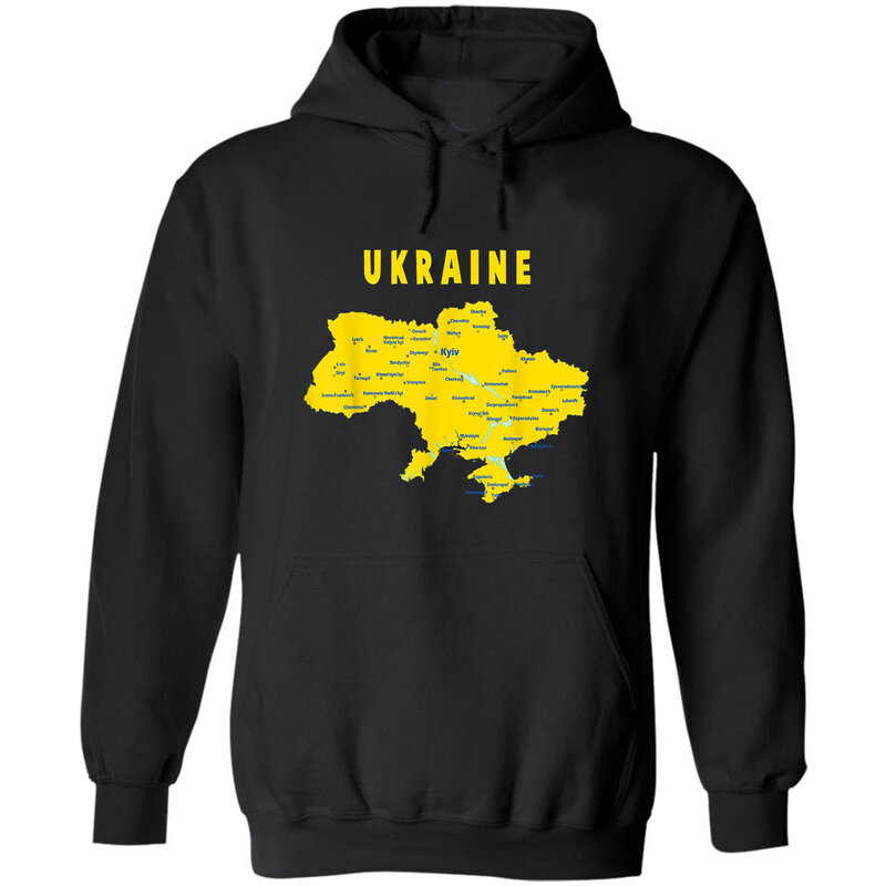 Map of Ukraine with Marked City Name Graphics Ukraine Unisex Pullover Hoodie New 100% Cotton Casual Mens Sweatshirts Streetwear