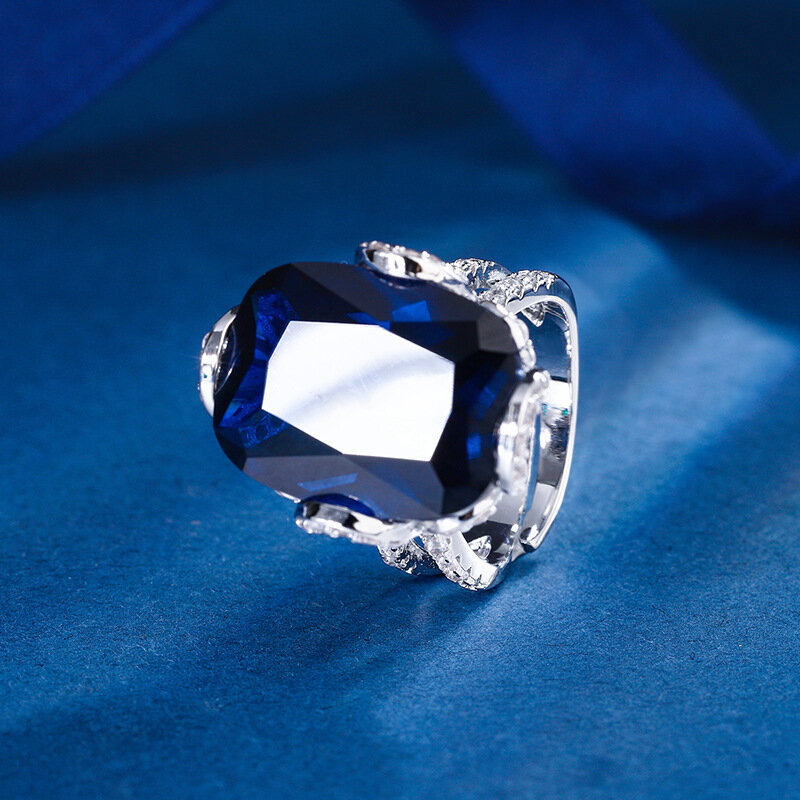 แหวนทองเคลือบสำหรับผู้หญิง2024ใหม่ล่าสุดประดับด้วยทองชุบเคลือบสมบัติคอรันดัมทรงสี่เหลี่ยมอ้วน