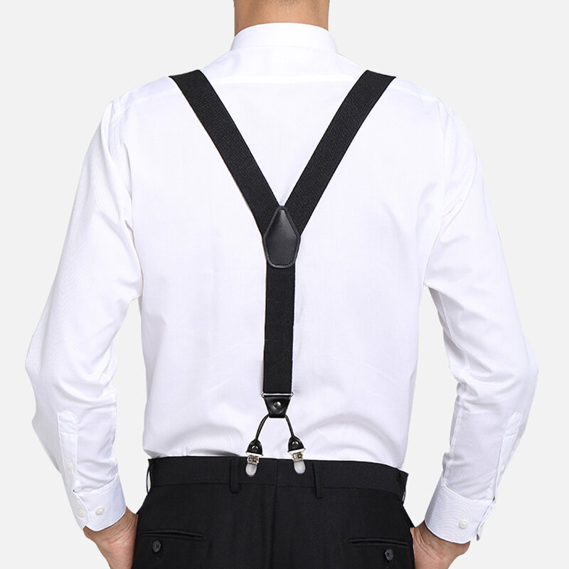 Vintage Suspenders สำหรับชายขนาดใหญ่สูง3.5 * กว้าง120ซม.Y กลับ6คลิปโลหะแบบยืดหยุ่นกางเกงสายรัดเข็มขัด