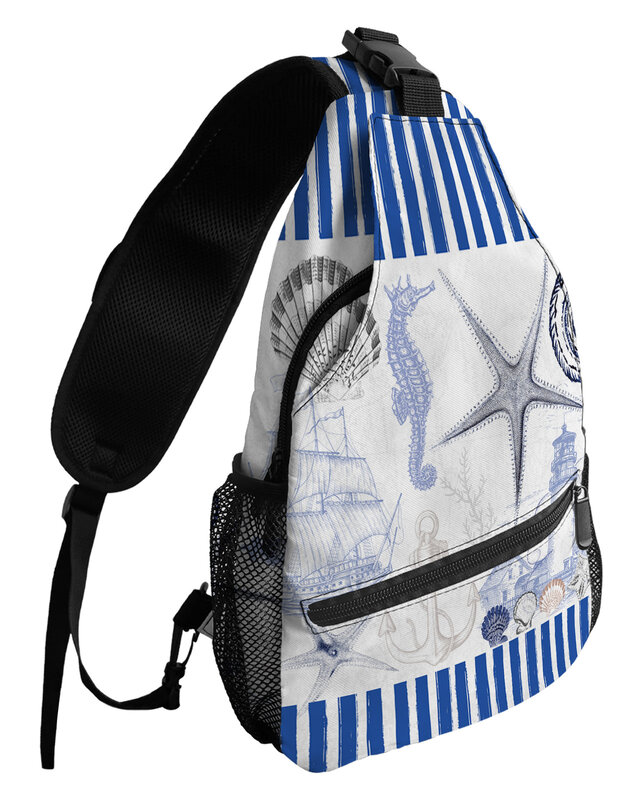 Нагрудная сумка для мужчин и женщин, водонепроницаемый саквояж на плечо в морскую полоску, с ракушками, морскими звездами, якорями, для спорта на открытом воздухе и путешествий