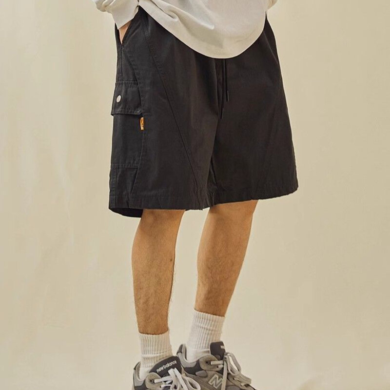 Celana pendek kerja jalanan kasual Korea pria, celana pendek olahraga serut retro Jepang untuk laki-laki Musim Panas Y2K