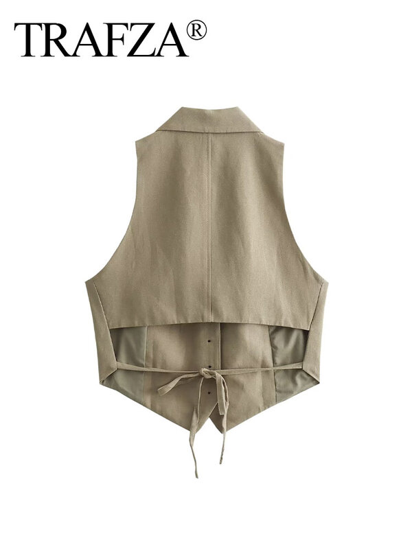 TRAFZA-Top sin mangas con cuello vuelto para mujer, ropa de calle de un solo pecho, color liso, a la moda, para verano, 2024