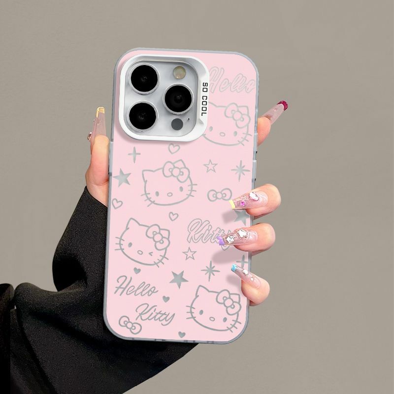 Sanrio casing ponsel layar penuh, casing ponsel keren Hello Kitty untuk iPhone 15 14 13 Pro Max 11 12 13 Pro XR XS MAX Y2K Cover Anti jatuh