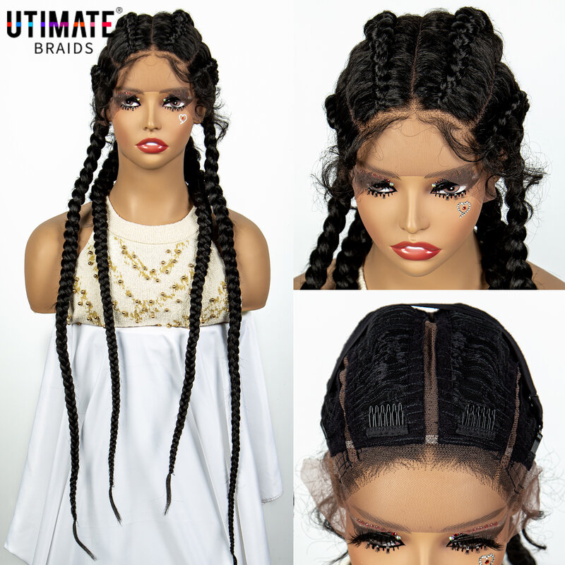 36 Inches Synthetic Cornrow Braided Wigs for Black Women with Baby Hair Lace Frontal Box Braids Wig  Afro Hair Braids Wig