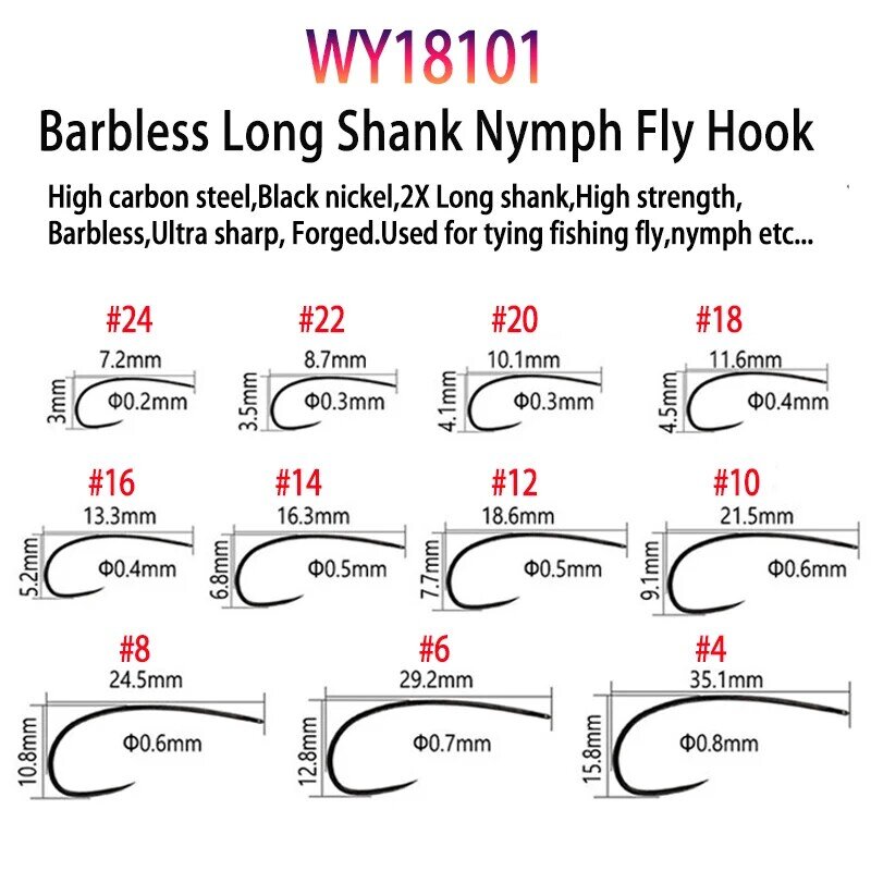 Vampfly kait tali pancing, 50 buah/pak berduri dan Barbless Fly tie Hook Nymphs Pupa telur terbang kering terbang basah kait terbang 60 ° sudut Jig Nymph