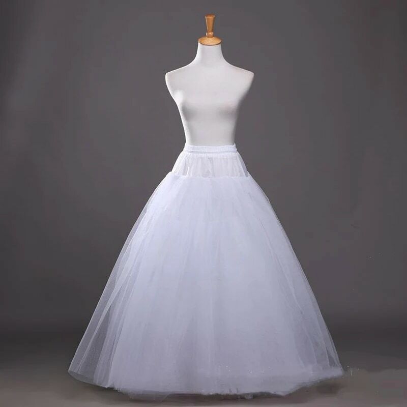 กระโปรงผ้าโปร่งสีขาวสำหรับชุดแต่งงานสไตล์ไลน์4ชั้นไม่มีห่วงสำหรับเจ้าสาวชุดแต่งงานกระโปรงยาว