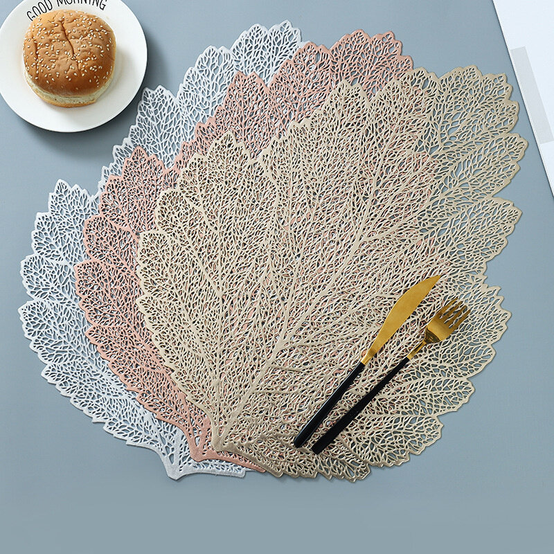 PVC Nordic Hollowing Out Dining Table Mat Creative Style Leaf Desktop Heat Insulation Pad Solid Color Cabinet Mats