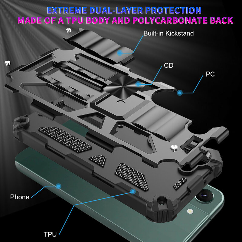 Capa à prova de choque de proteção de camada dupla, Kickstand embutido, Samsung Galaxy S23 Ultra, S22 Plus, S21, S20, A14, A04, M13, M33, M23, A13