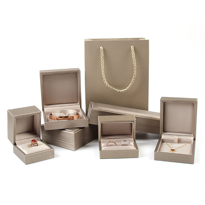 Boîte à bijoux en or en cuir PU de qualité supérieure, Double anneau, porte-collier, Bracelet, chaîne, boucles d'oreilles, pour mariage, emballage cadeau de fiançailles