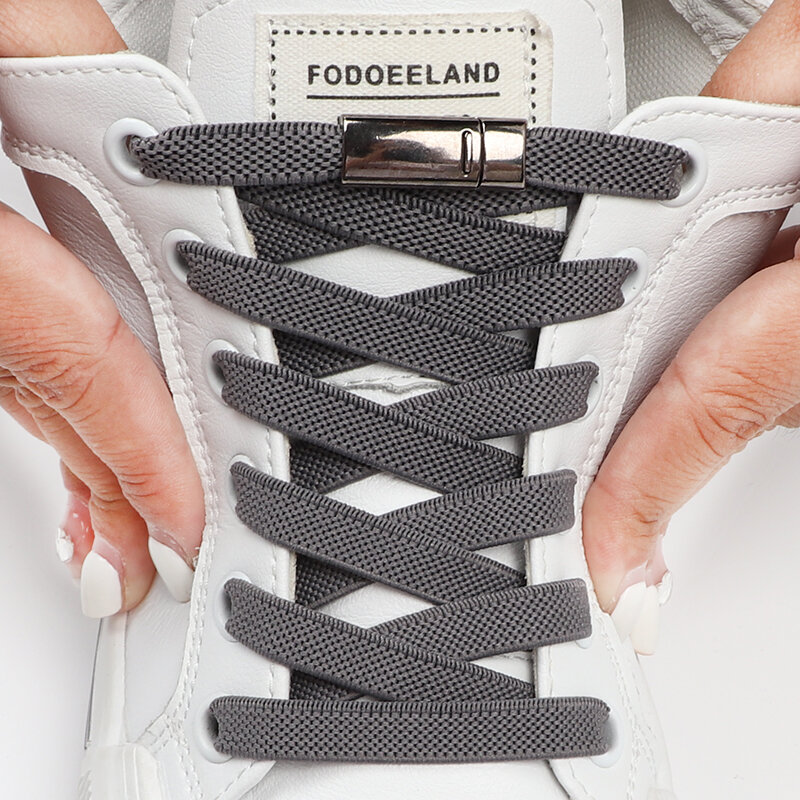 1 Pasang Tali Sepatu Elastis Kunci Logam Magnetis Tali Sepatu Datar Tanpa Ikatan Tingkatkan Sepatu Malas Renda untuk Sneakers Karet Gelang