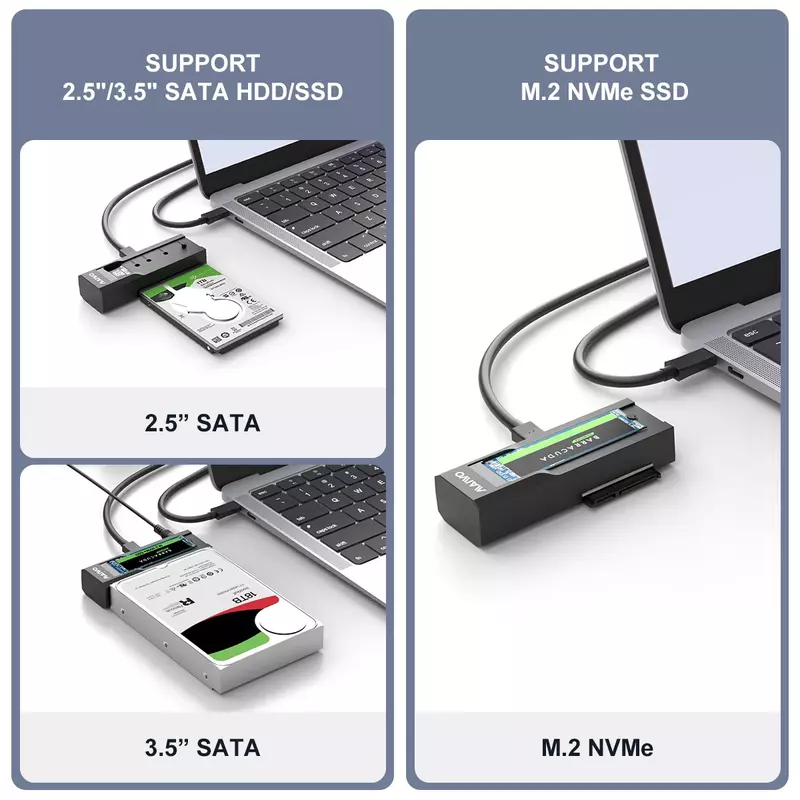 MAIWO 10gbps Type-C Dual-Bay M.2 SSD Case NVMe SATA Dual Protocol M2 Docking Station 2.5/3.5 pollici con Clone per ufficio