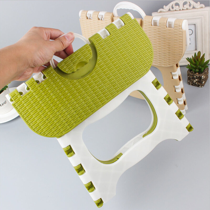 เก้าอี้สตูลขนาดเล็กแบบพกพาพับได้พลาสติกที่ใช้ในบ้านสีเขียวสำหรับห้องน้ำป้องกันการลื่น-1ชิ้น