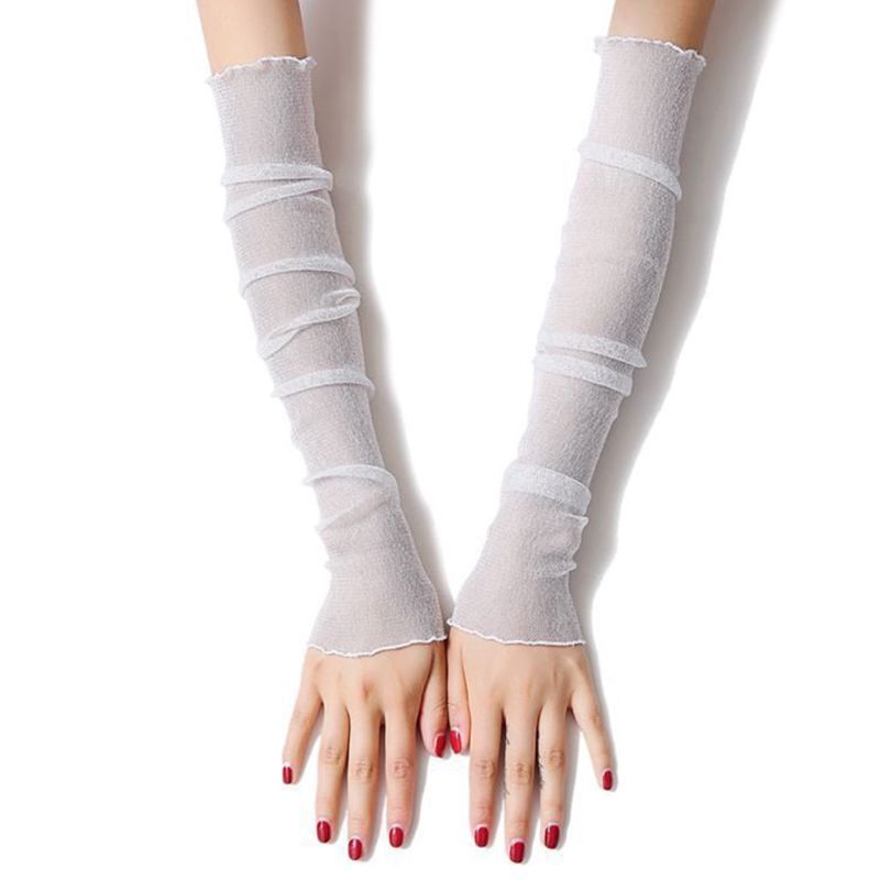 Gants Ultra-fins en maille transparente à pour femmes filles, longs en dentelle, scintillants métalliques, 652F
