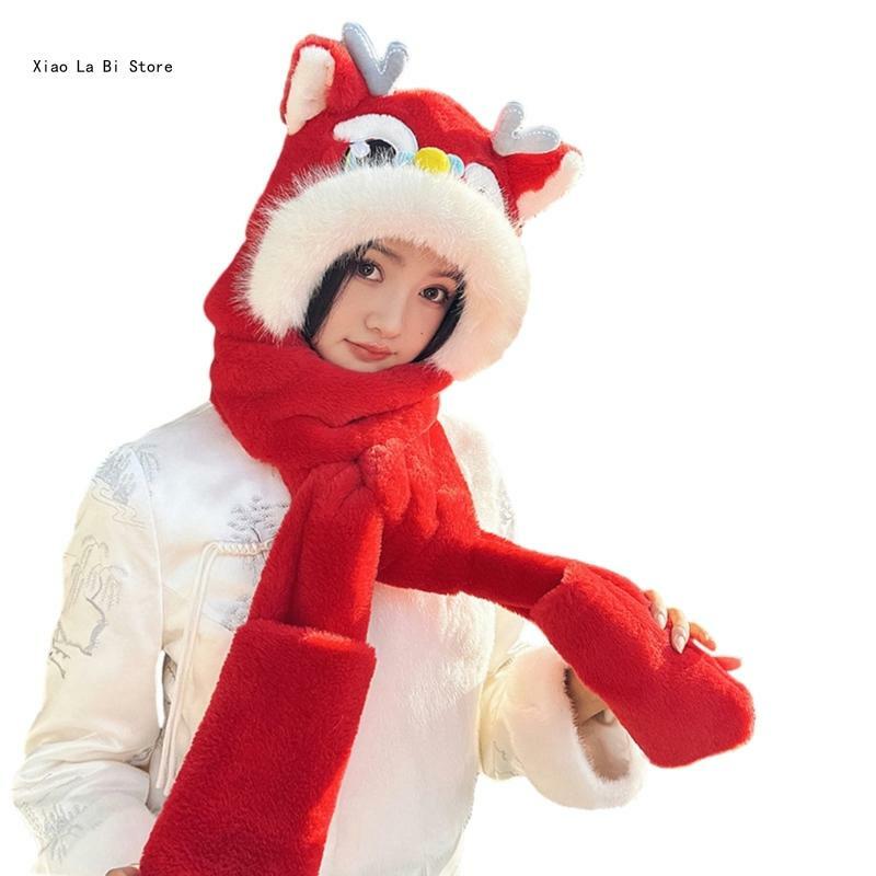 สาวตุ๊กตาหูพนังหมวกตลกปีใหม่จีนลมมังกรหมวกสำหรับเล่นสกี XXFD