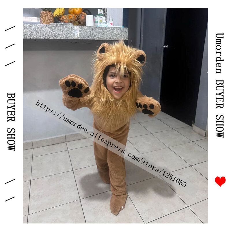 Umorden polarowy futrzany kostium lwa dla dzieci malucha 2-12 lat kompletny zestaw impreza tematyczna zwierząt Cosplay Halloween Purim