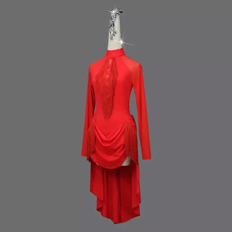 Czerwona sukienka do profesjonalnego konkursu tańca latynoskiego seksowna krótka spódniczka bez ramiączek dla kobiet do ćwiczeń balowych nosić ubrania dla dziewczynki 2024