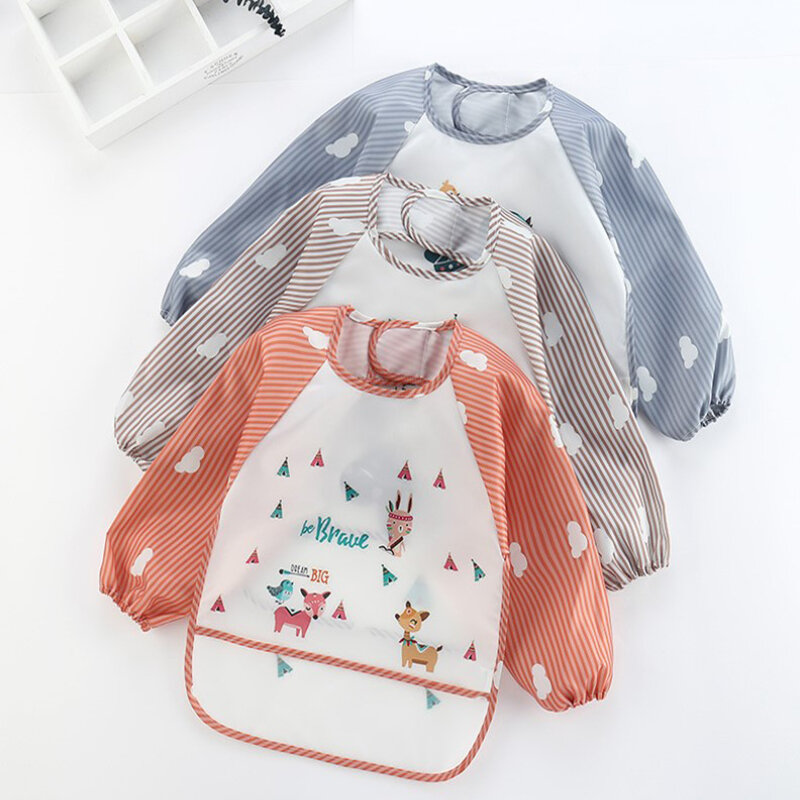 Impermeável arte blusa com bolso, alimentação babador, manga comprida, avental para o bebê crianças e criança, novo