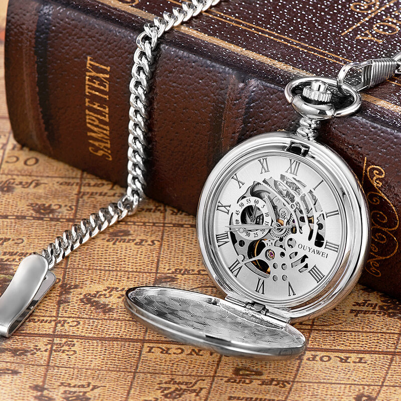 Reloj de bolsillo clásico para hombre, pulsera de mano de acero inoxidable, Steampunk, Vintage, dorado, negro, plateado, colgante