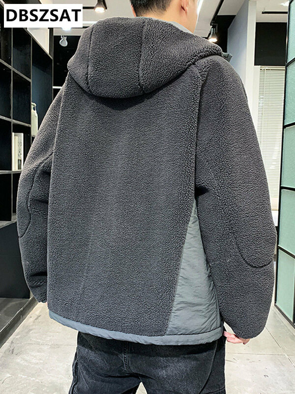Zimowa ciepła kurtka męska 2022 nowa moda Streetwear kieszenie na piersi wiatrówka z kapturem gruba polarowa płaszcz termiczny Parka