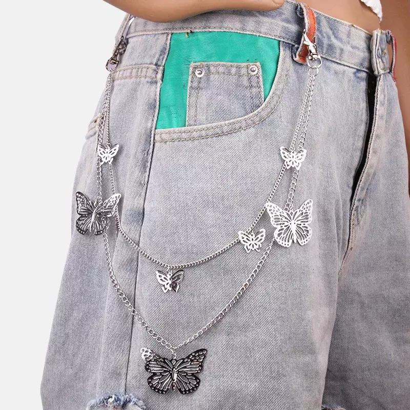 Hip-Hop Multi-Layer Butterfly Necklace  Double-Layer  Pants Chain Accessories Trend