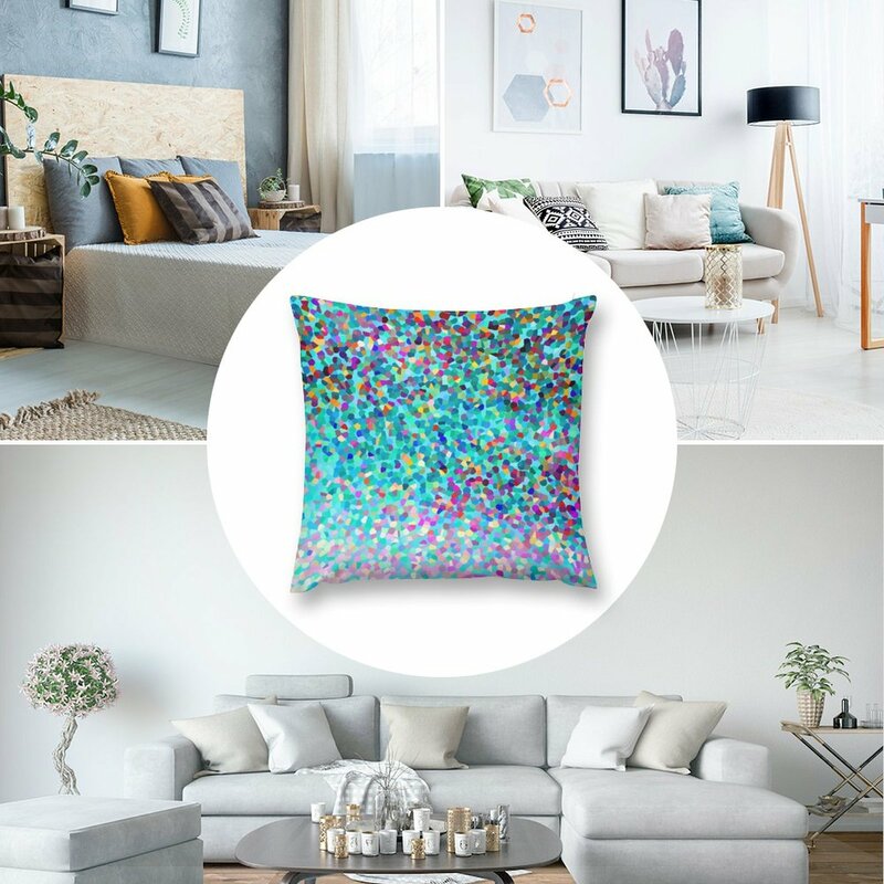 Aqua Blue Multicolored Abstract Art Shapes Pattern Throw Pillow pillow cover luxury Room decorating items