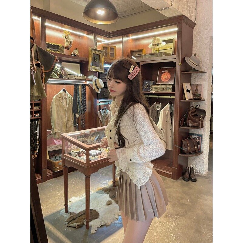 Кружевная Милая рубашка Qweek с V-образным вырезом, Женская облегающая кокетка, блузки с длинным рукавом, корейская модная одежда на пуговицах, летняя шикарная эстетика