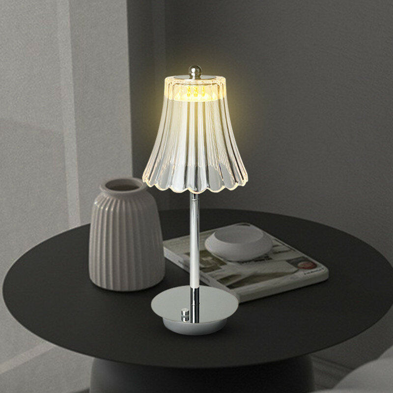 Lámpara de mesa de cristal creativa, luz LED de atenuación táctil, portátil, inalámbrica, protección ocular, luz nocturna, luz decorativa