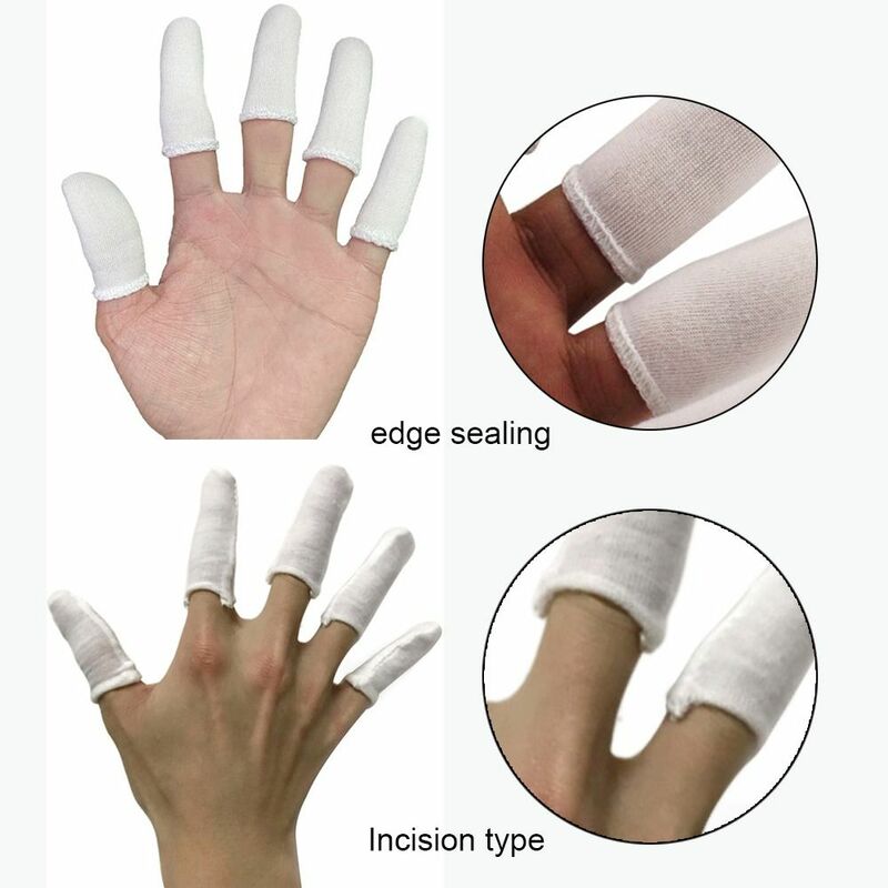 ถุงมือผ้าฝ้ายแบบใช้แล้วทิ้ง100ชิ้นผ้าหนาดูดซับเหงื่อสีขาวปลอกเล็บป้องกันนิ้วทนทานต่อการฉีกขาด