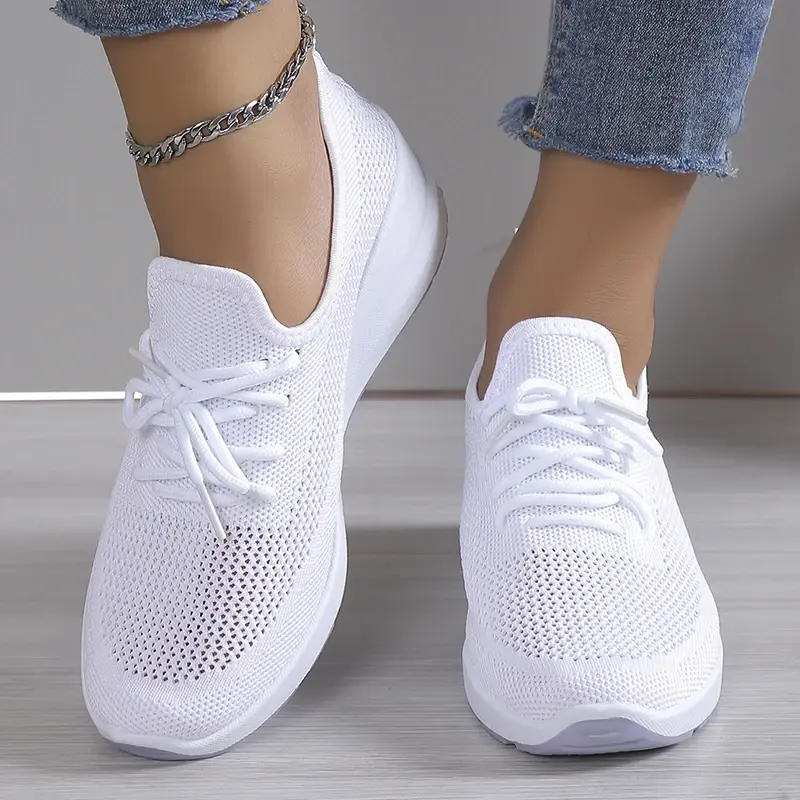 2024 wiosenne oddychające trampki na koturnie damskie siateczkowe buty sportowe na platformie na co dzień, antypoślizgowe sznurowane buty do tenisa pań