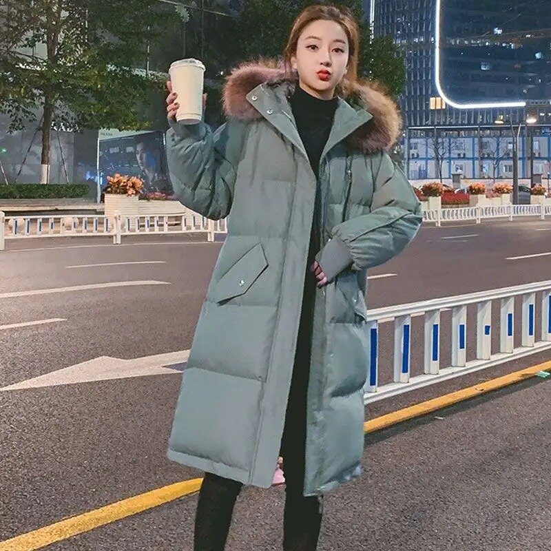 2024 New Women Cotton Coat Winter Jacket Female Mid Length Version Thicken Parkas Large Size Outwear Hooded Loose Overcoat