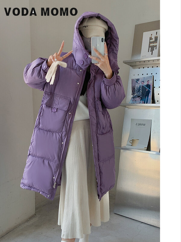 Abrigo largo con capucha para mujer, parka gruesa y cálida de Color liso, con bolsillos, a la moda e informal, para invierno