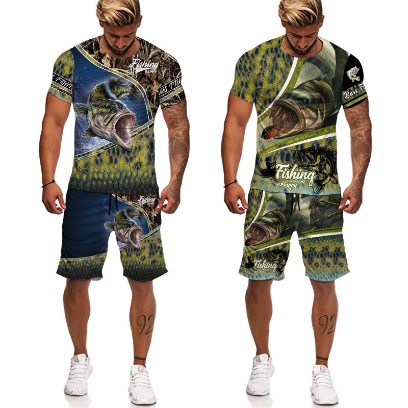 Камуфляжная футболка/шорты/комплект для мужчин и женщин с 3D принтом для ловли карпа Повседневная Уличная одежда Harajuku спортивный костюм уличная одежда для рыбалки охоты кемпинга