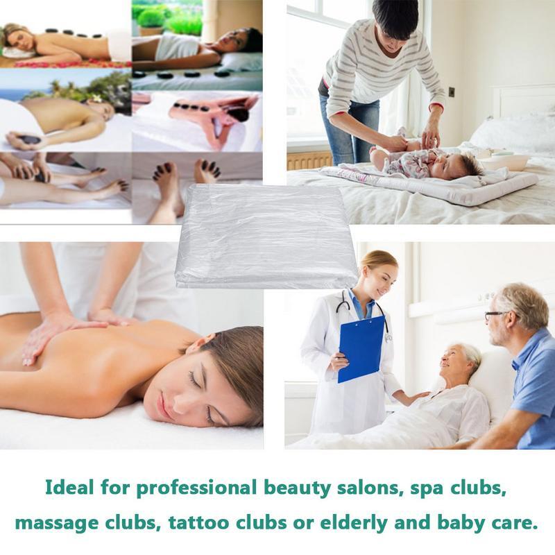 Folhas de cama transparentes PP Spa, One-time Massage Table Sheet, Lençol do salão de beleza, Artigo de cama impermeável, 90pcs