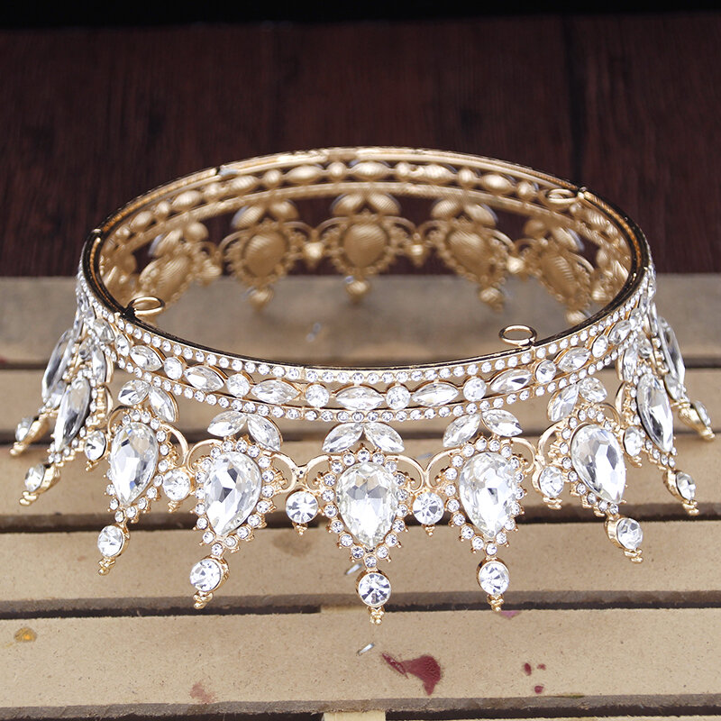Tiaras y coronas de rey de la Reina real Vintage para mujer, Tiaras de boda de princesa, diadema redonda completa, accesorios para el cabello de novia